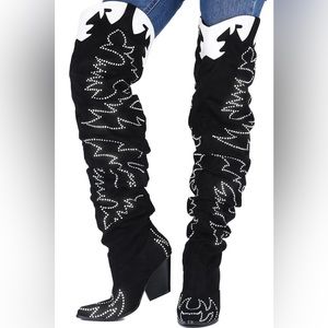 Over the knee cowboy boots black size 6